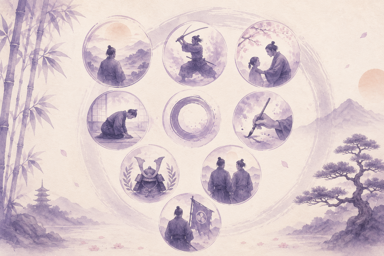 Illustration aquarelle des piliers du Jujutsu
